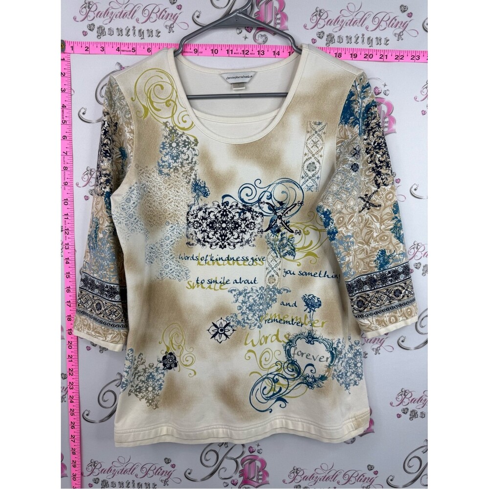 Christopher & Banks shirt retro printed shirt Cream Printed ScoopNeck Top